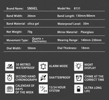 Carregar imagem no visualizador da galeria, SMAEL Brand 8131 Waterproof Dropshipping Watch Alarm Clock night light TUP Young Fashion business Quartz Sport Wristwatches