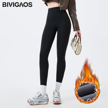 Carregar imagem no visualizador da galeria, BIVIGAOS Grey Fleece Warm Sharkskin Leggings Women Autumn Winter High Waist Tight  Slimming Push Up Butt Lifter Casual Leggings
