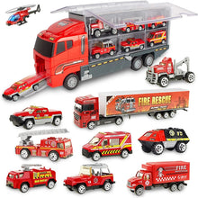Carregar imagem no visualizador da galeria, 10 In 1 Construction Toys Truck Storage Die-cast Vehicle Transporter Car Set Excavator Dump Truck Digger Backhoe for Kids Gift
