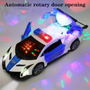 360° Rotating Police Car Toy with Sound & Light, Electric Automatic Openable Doors, Educational Vehicle Toy for Kids Gift