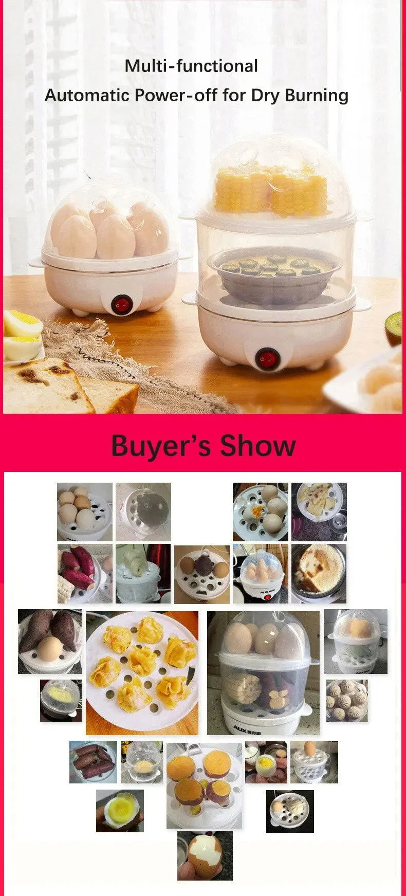 Egg Cooker Multifunctional Electric Egg Boiler Double Layers Egg Cooker Mini Steamer Poacher Kitchen Cooking Breakfast Machine