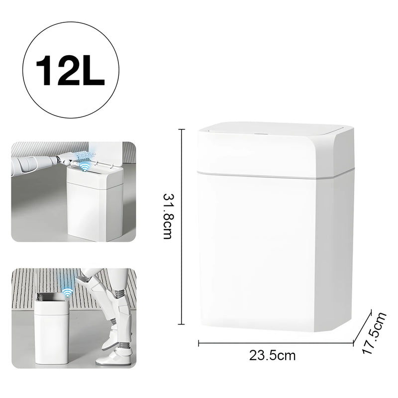 12/16L Smart Sensor Trash Can Bathroom Anti odor Automatic Trash Bin For Toilet White Electric Wastebasket