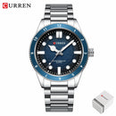 CURREN 8450  Men's Quartz Watch Business Blue Green Clock Analog Display Stainless Steel Strap Wrist Watches for Male