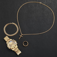 Carregar imagem no visualizador da galeria, 4PCS/Set Fashion Men's Watch Casual Gold Steel Band Analog Male Quartz Watches Jewelry Set（Without Box）
