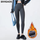BIVIGAOS Grey Fleece Warm Sharkskin Leggings Women Autumn Winter High Waist Tight  Slimming Push Up Butt Lifter Casual Leggings