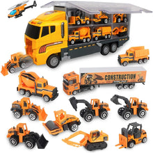Carregar imagem no visualizador da galeria, 10 In 1 Construction Toys Truck Storage Die-cast Vehicle Transporter Car Set Excavator Dump Truck Digger Backhoe for Kids Gift
