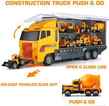 Carregar imagem no visualizador da galeria, 10 In 1 Construction Toys Truck Storage Die-cast Vehicle Transporter Car Set Excavator Dump Truck Digger Backhoe for Kids Gift
