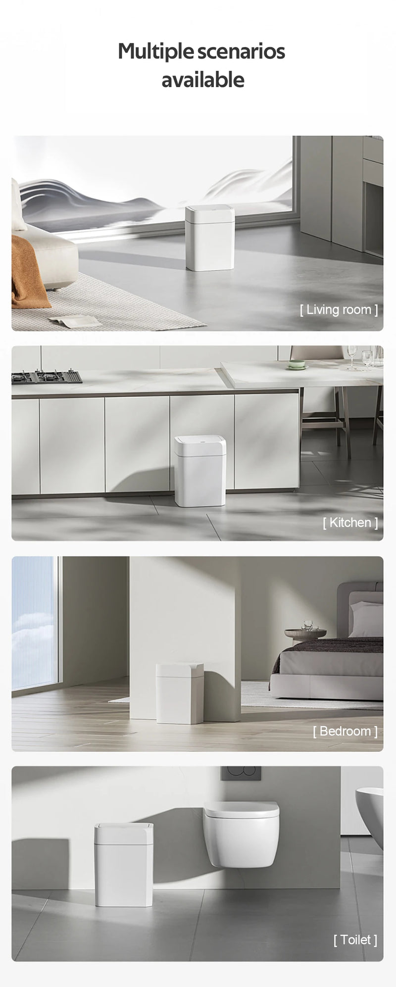 12/16L Smart Sensor Trash Can Bathroom Anti odor Automatic Trash Bin For Toilet White Electric Wastebasket