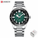CURREN 8450  Men's Quartz Watch Business Blue Green Clock Analog Display Stainless Steel Strap Wrist Watches for Male