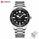 CURREN 8450  Men's Quartz Watch Business Blue Green Clock Analog Display Stainless Steel Strap Wrist Watches for Male