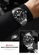 CURREN 8450  Men's Quartz Watch Business Blue Green Clock Analog Display Stainless Steel Strap Wrist Watches for Male